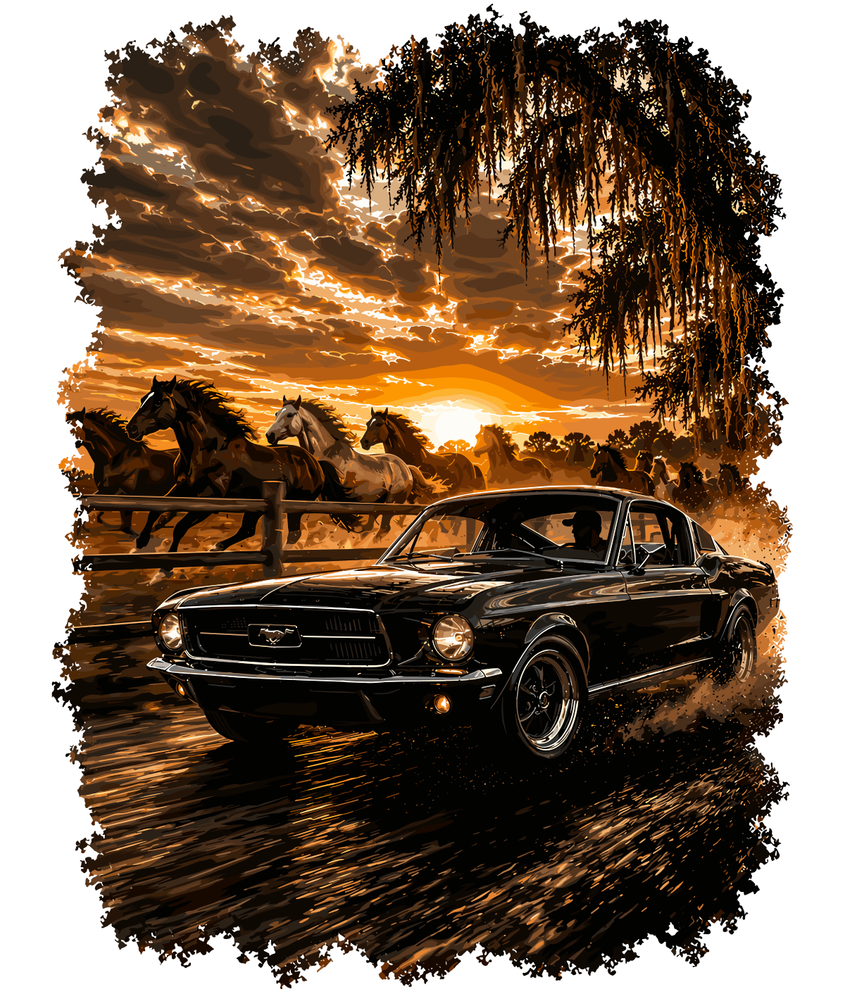 Classic American muscle car design with bold automotive styling